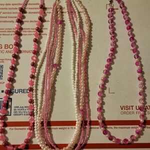 3ct Elegant Pink and White Beaded Necklace Set 18in/22in #3
